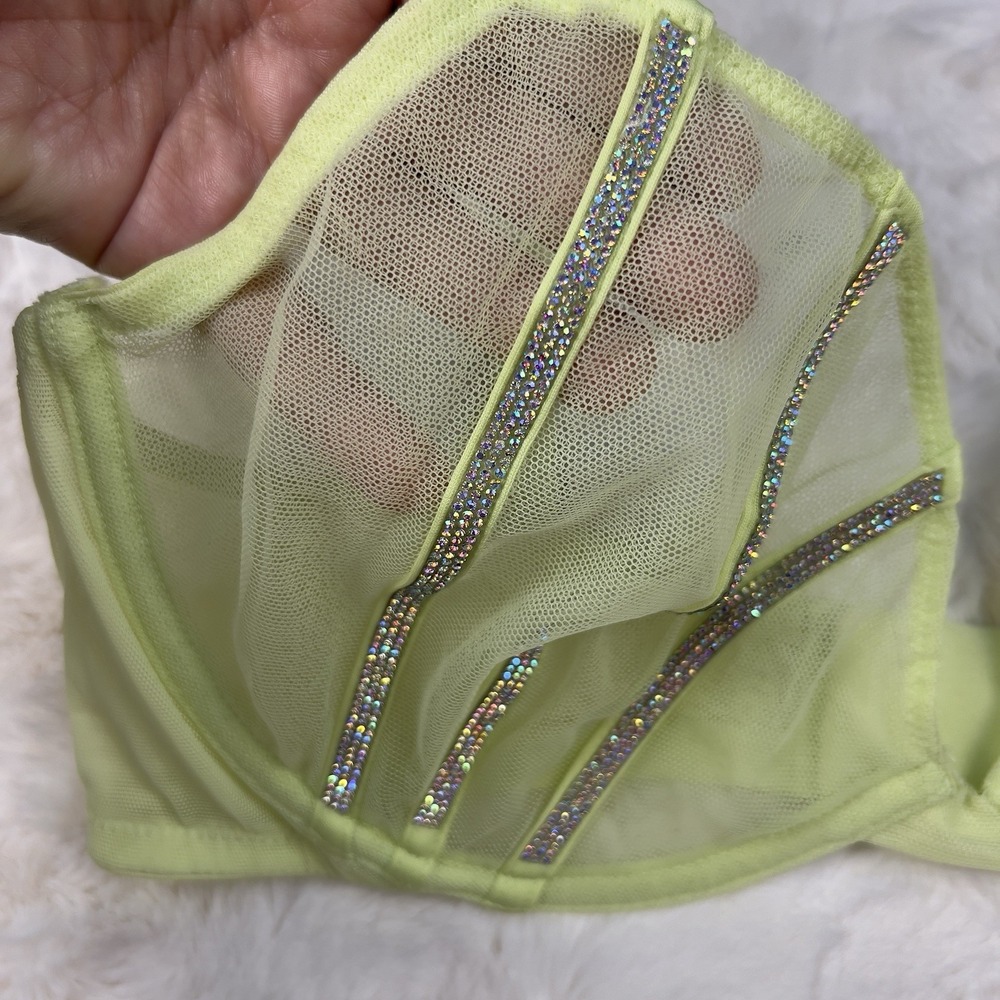 Victoria's Secret Very Sexy Mesh Shine Strap Demi Bra Lime Green Low Cut 36C NWT - Picture 7 of 8